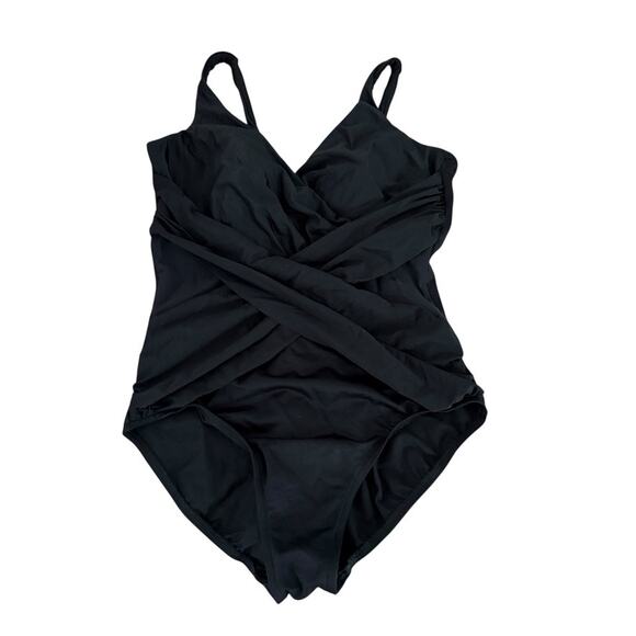 Miraclesuit Crossover with Mesh One Piece Swimsuit 16 Black Plus Size - Picture 2 of 9